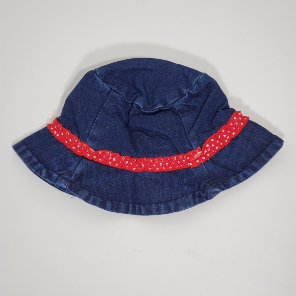 A Little Angel Blue Denim Hat with Red Ribbon Ruffle - Picture 2 of 4